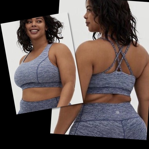 Torrid Vintage Indigo Space-Dye Lattice Back Wicking Sports Bra NWT Size 2X - Picture 10 of 14
